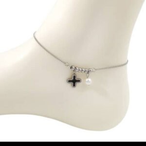 CLOVER ANKLET BLACK AND SILVER