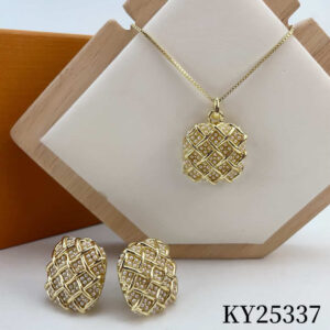 Gold plated jewelry set square crystal Necklace Earrings gold