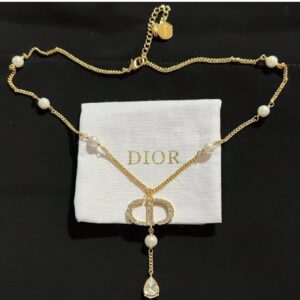 Dior gold plated pearl and crystal pendant necklace