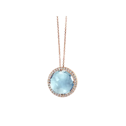 Fashion jewelry NYC blue gemstone halo pendant necklace