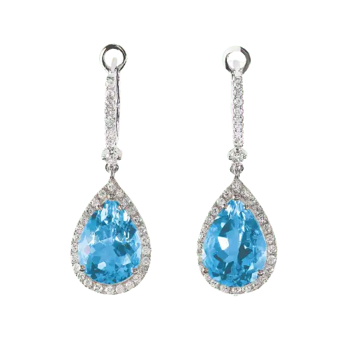 Fashion jewelry NYC blue teardrop halo earrings
